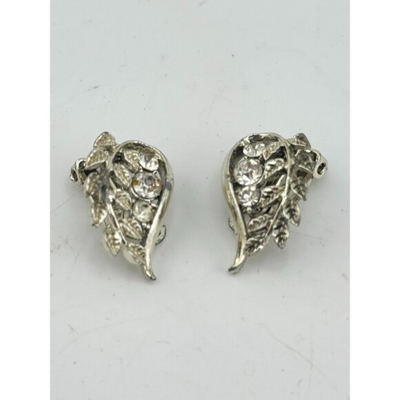 Vintage rhinestone leaf earrings - Picture 4 of 5